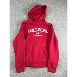 Hollister California Hoodie Womens Red Spellout Pullover Sweatshirt Y2K Small